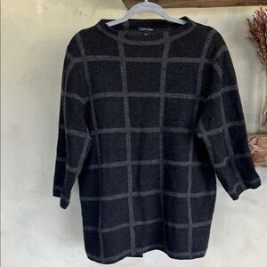 Eileen Fisher Black and Gray windowpane wool sweater